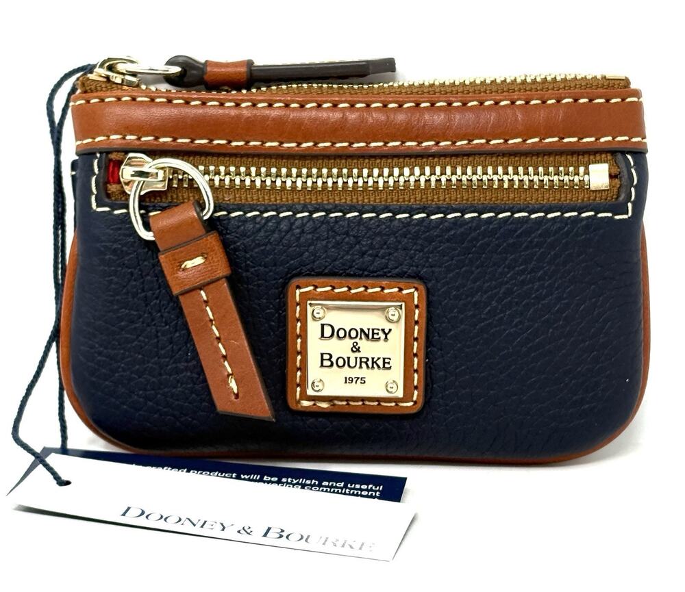 Dooney & Bourke Pebble Grain Coin Case Midnight Blue Zippered Pouch Key Ring